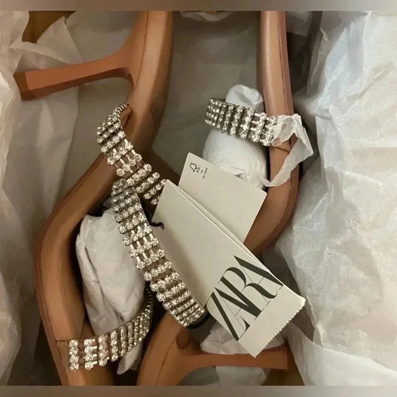 NWT Zara Rhinestone Strap Heeled Leather Sandals size 37 6.5 US - Picture 6 of 14